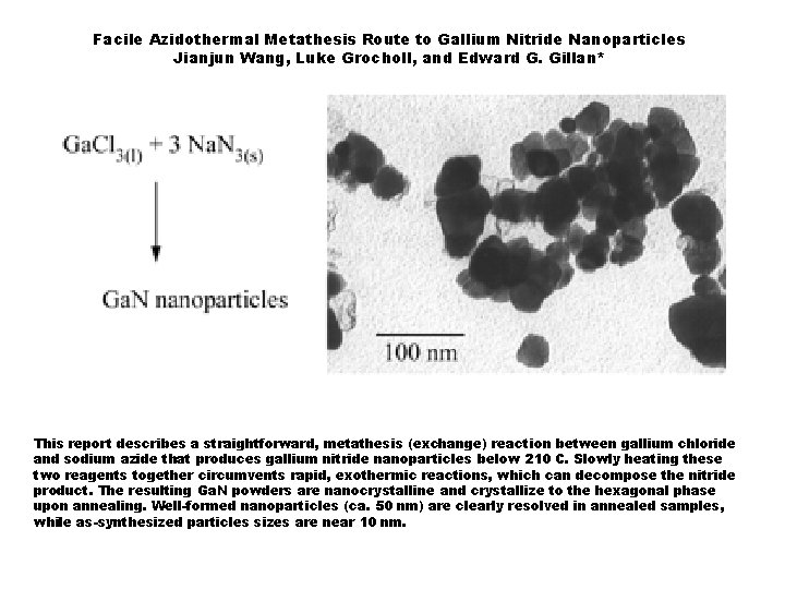 Facile Azidothermal Metathesis Route to Gallium Nitride Nanoparticles Jianjun Wang, Luke Grocholl, and Edward