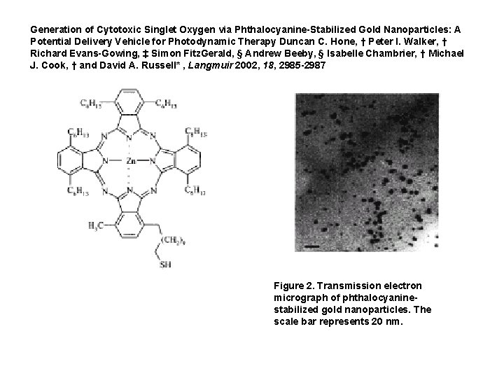 Generation of Cytotoxic Singlet Oxygen via Phthalocyanine-Stabilized Gold Nanoparticles: A Potential Delivery Vehicle for