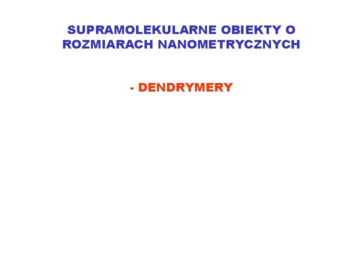 SUPRAMOLEKULARNE OBIEKTY O ROZMIARACH NANOMETRYCZNYCH - DENDRYMERY 