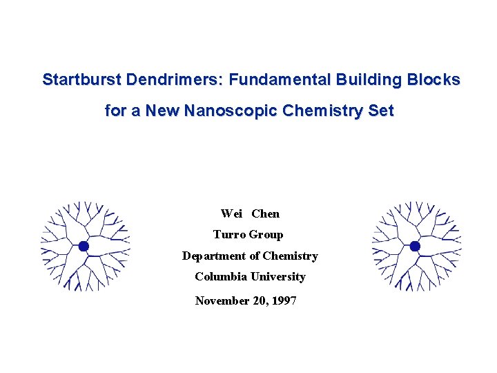 Startburst Dendrimers: Fundamental Building Blocks for a New Nanoscopic Chemistry Set Wei Chen Turro
