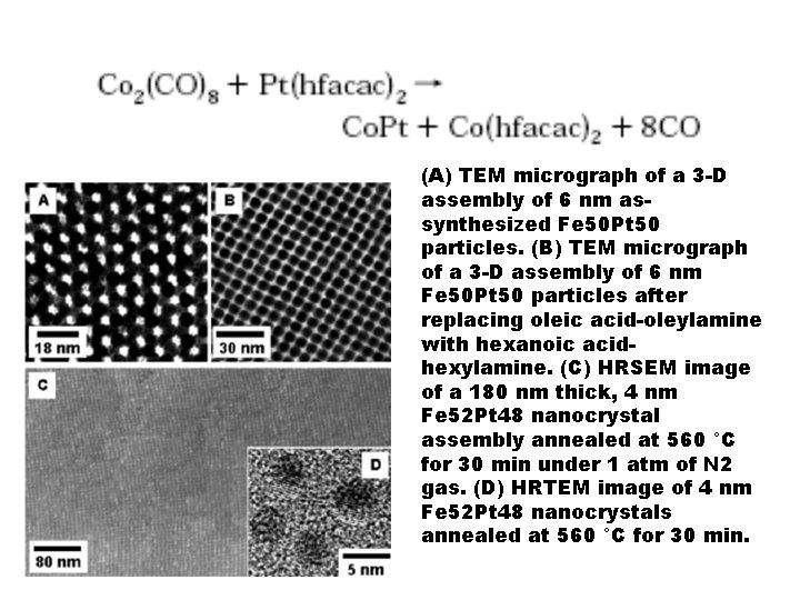 (A) TEM micrograph of a 3 -D assembly of 6 nm assynthesized Fe 50