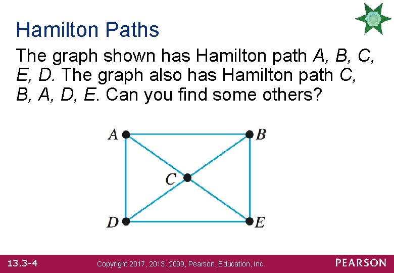 Hamilton Paths The graph shown has Hamilton path A, B, C, E, D. The