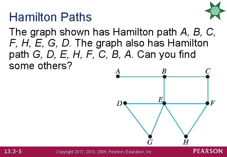 Hamilton Paths The graph shown has Hamilton path A, B, C, F, H, E,