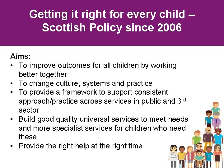 Getting it right for every child – Scottish Policy since 2006 Aims: • To