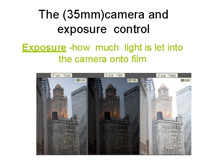 The (35 mm)camera and exposure control Exposure -how much light is let into the
