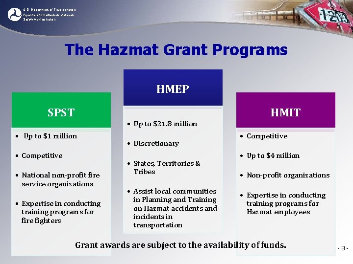 U. S. Department of Transportation Pipeline and Hazardous Materials Safety Administration The Hazmat Grant