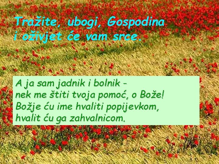 Tražite, ubogi, Gospodina i oživjet će vam srce. A ja sam jadnik i bolnik