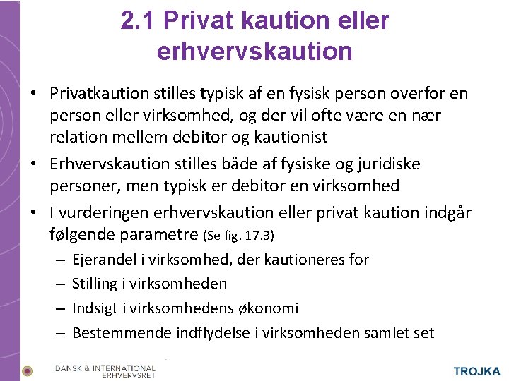 2. 1 Privat kaution eller erhvervskaution • Privatkaution stilles typisk af en fysisk person 2. 1 Privat kaution eller erhvervskaution • Privatkaution stilles typisk af en fysisk person