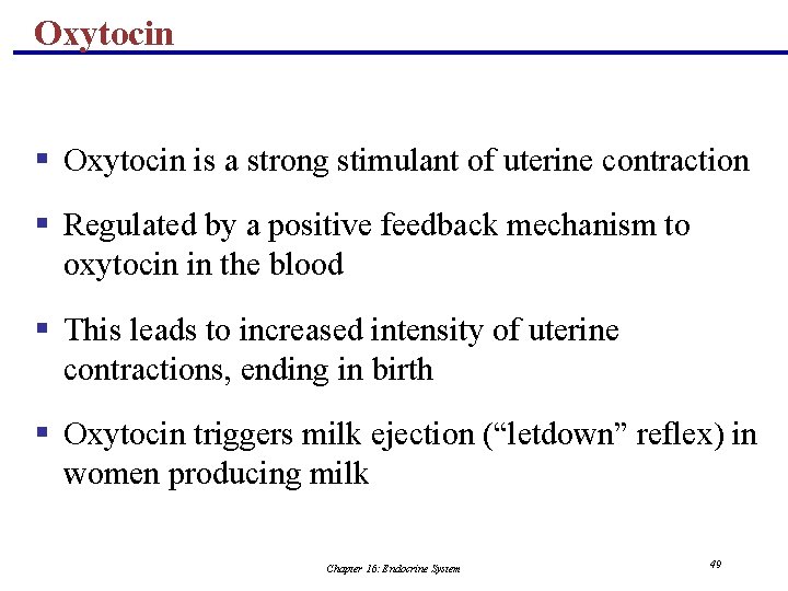 Oxytocin § Oxytocin is a strong stimulant of uterine contraction § Regulated by a