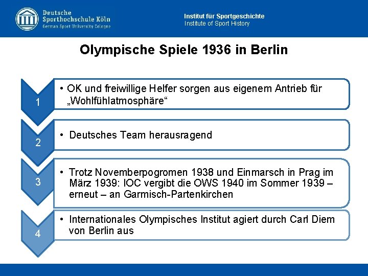 Institut für Sportgeschichte Institute of Sport History Olympische Spiele 1936 in Berlin 1 2