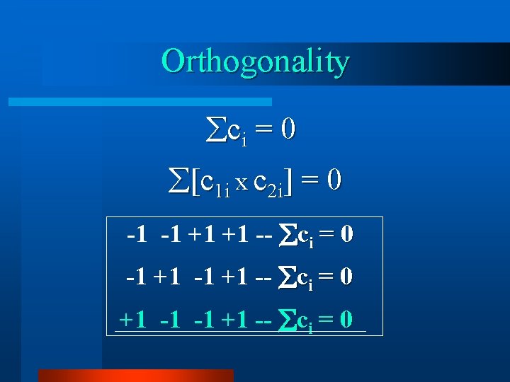 Orthogonality ci = 0 [c 1 i x c 2 i] = 0 -1