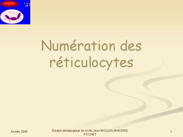Numération des réticulocytes Année 2008 Équipe pédagogique du lycée Jean MOULIN (ANGERS) POCHET 1
