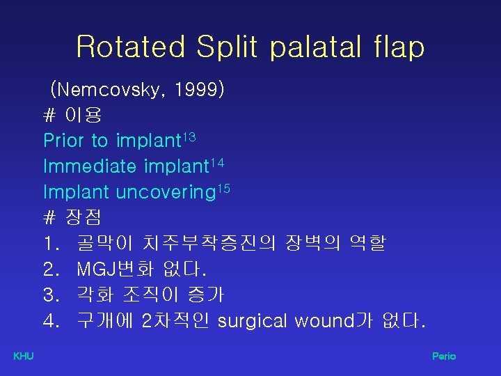 Rotated Split palatal flap (Nemcovsky, 1999) # 이용 Prior to implant 13 Immediate implant