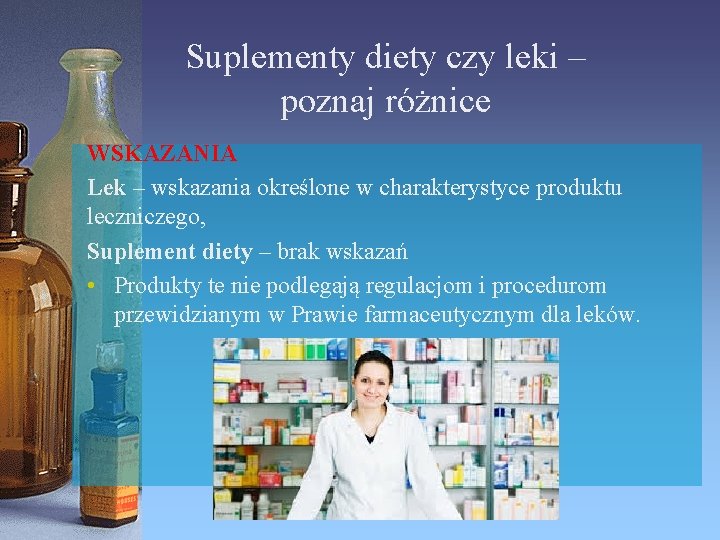 Suplementy diety czy leki – poznaj różnice WSKAZANIA Lek – wskazania określone w charakterystyce