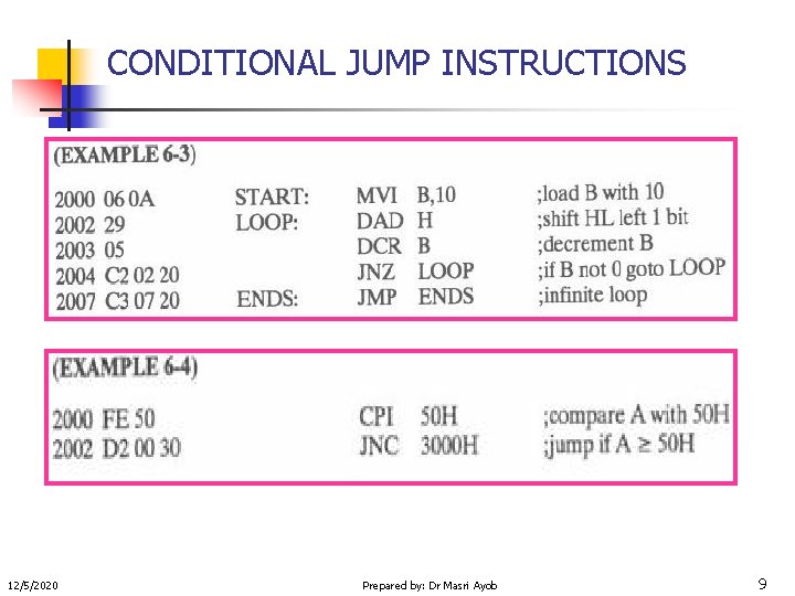 CONDITIONAL JUMP INSTRUCTIONS 12/5/2020 Prepared by: Dr Masri Ayob 9 