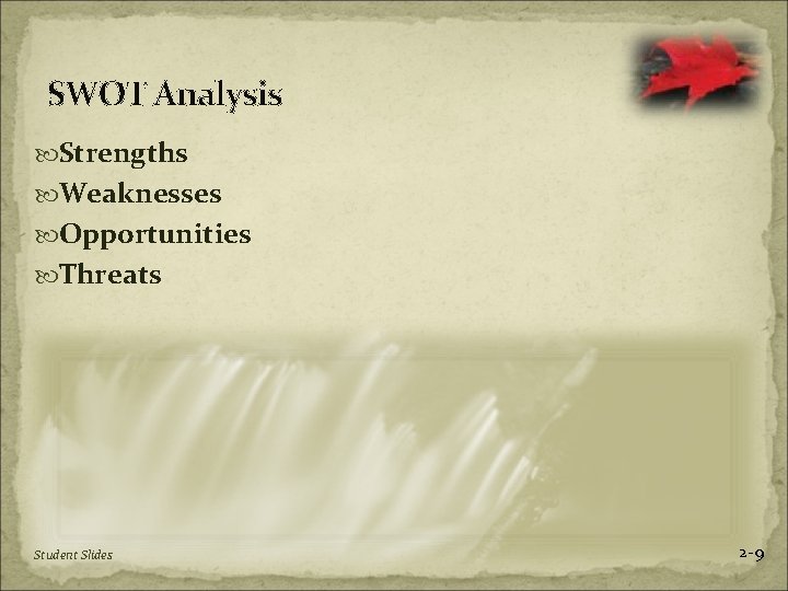 SWOT Analysis Strengths Weaknesses Opportunities Threats Student Slides 2 -9 