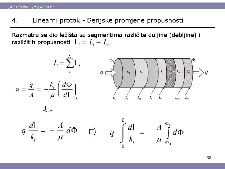 petrofizika - propusnost 4. Linearni protok - Serijske promjene propusnosti Razmatra se dio ležišta