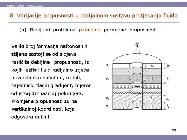 petrofizika - propusnost 8. Varijacije propusnosti u radijalnom sustavu protjecanja fluida (a) Radijalni protok