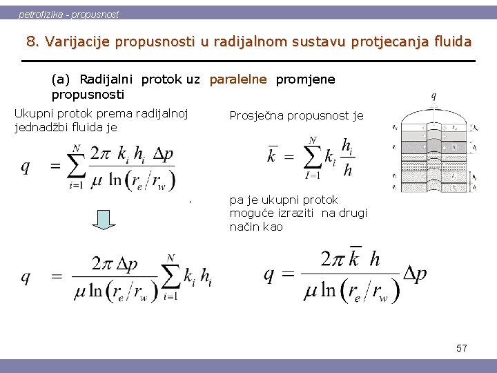 petrofizika - propusnost 8. Varijacije propusnosti u radijalnom sustavu protjecanja fluida (a) Radijalni protok