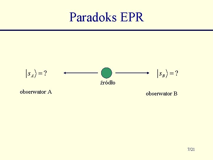 Paradoks EPR źródło obserwator A obserwator B 7/21 