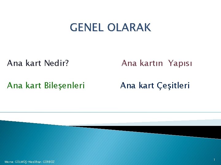 GENEL OLARAK Ana kart Nedir? Ana kartın Yapısı Ana kart Bileşenleri Ana kart Çeşitleri