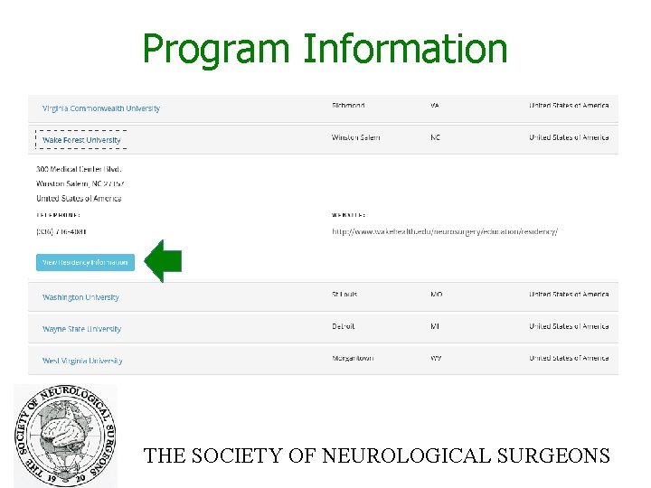 Program Information THE SOCIETY OF NEUROLOGICAL SURGEONS 