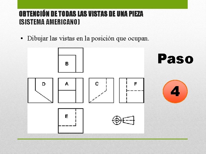 OBTENCIÓN DE TODAS LAS VISTAS DE UNA PIEZA (SISTEMA AMERICANO) • Dibujar las vistas OBTENCIÓN DE TODAS LAS VISTAS DE UNA PIEZA (SISTEMA AMERICANO) • Dibujar las vistas