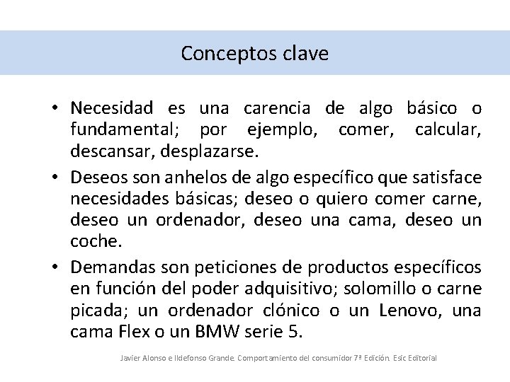 Conceptos clave • Necesidad es una carencia de algo básico o fundamental; por ejemplo,