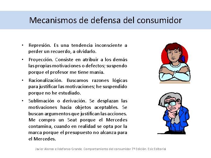 Mecanismos de defensa del consumidor • Represión. Es una tendencia inconsciente a perder un