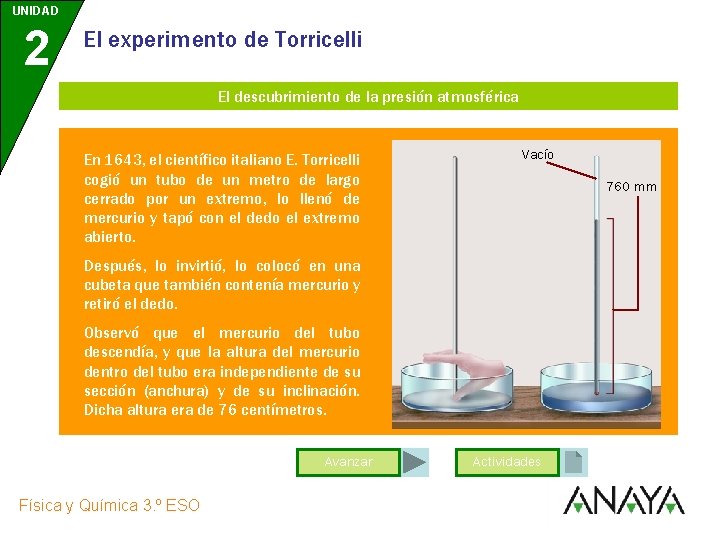 UNIDAD 2 El experimento de Torricelli El descubrimiento de la presión atmosférica En 1643,