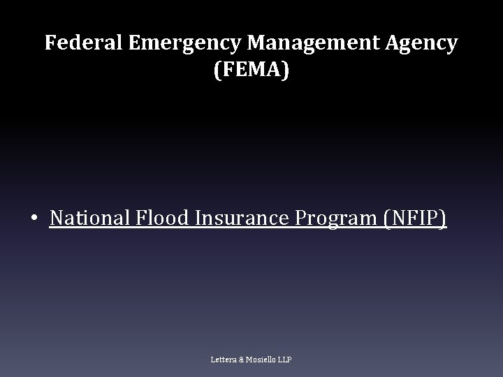Federal Emergency Management Agency (FEMA) • National Flood Insurance Program (NFIP) Lettera & Mosiello Federal Emergency Management Agency (FEMA) • National Flood Insurance Program (NFIP) Lettera & Mosiello