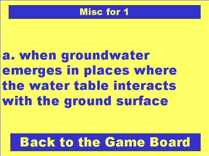 Misc for 1 a. when groundwater emerges in places where the water table interacts