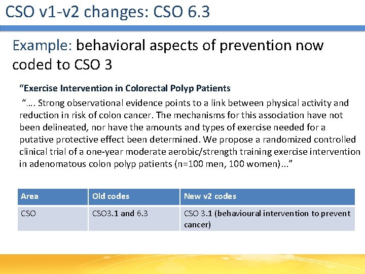 CSO v 1 -v 2 changes: CSO 6. 3 Example: behavioral aspects of prevention