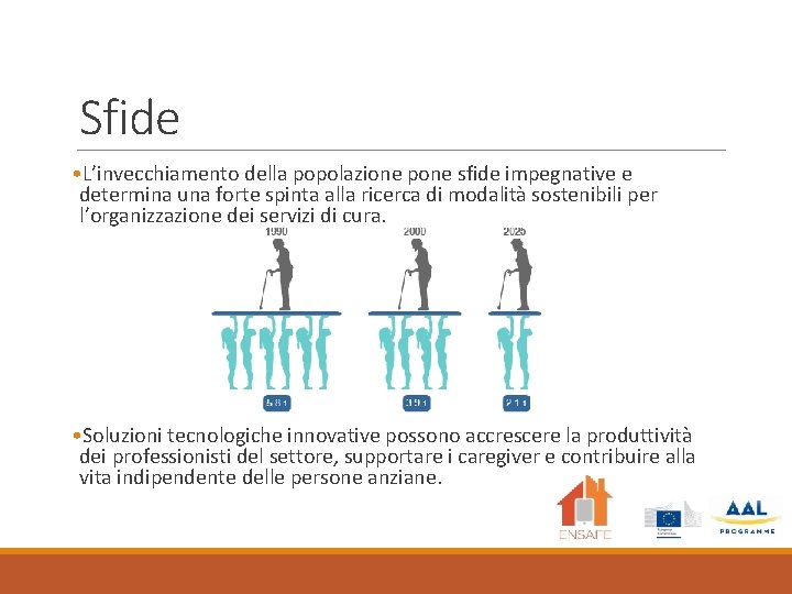 Sfide • L’invecchiamento della popolazione pone sfide impegnative e determina una forte spinta alla Sfide • L’invecchiamento della popolazione pone sfide impegnative e determina una forte spinta alla