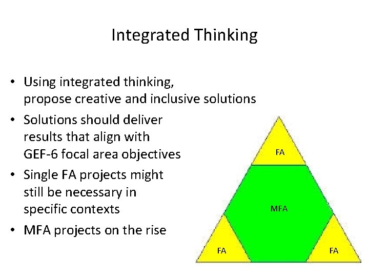 Integrated Thinking • Using integrated thinking, propose creative and inclusive solutions • Solutions should