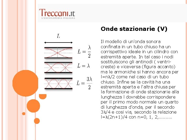 Onde stazionarie (V) Il modello di un’onda sonora confinata in un tubo chiuso ha