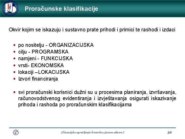 Proračunske klasifikacije Okvir kojim se iskazuju i sustavno prate prihodi i primici te rashodi