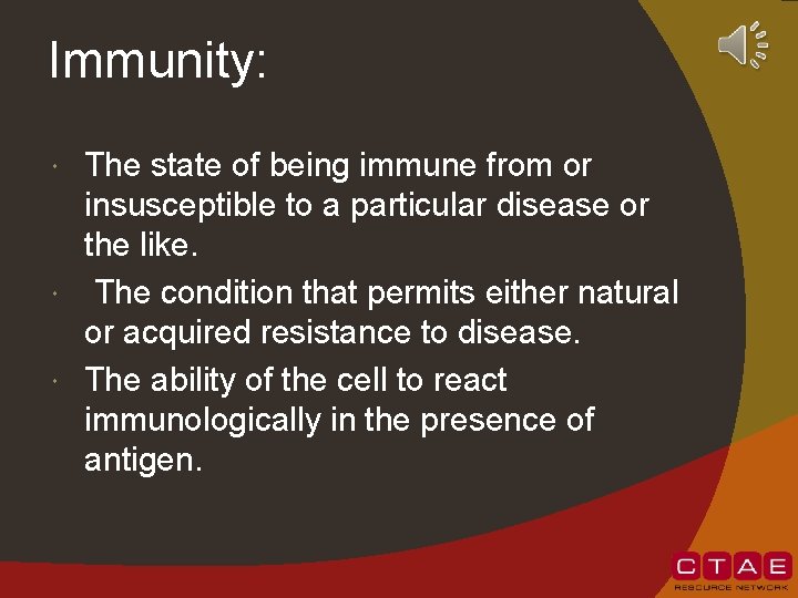 Immunity: The state of being immune from or insusceptible to a particular disease or