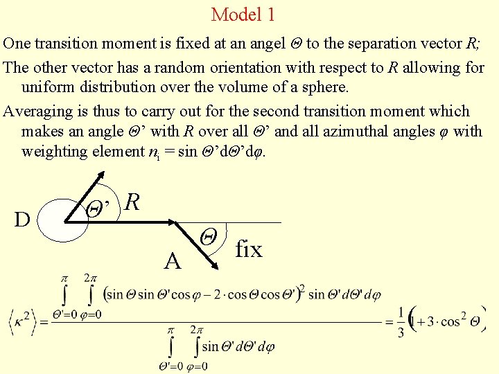 Model 1 One transition moment is fixed at an angel Θ to the separation