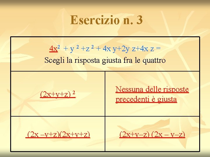 Esercizio n. 3 4 x 2 + y 2 +z 2 + 4 x Esercizio n. 3 4 x 2 + y 2 +z 2 + 4 x