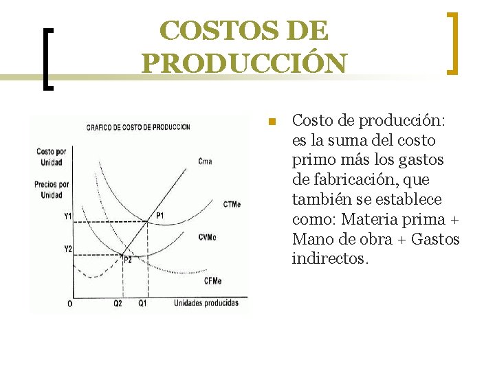 COSTOS DE PRODUCCIÓN n Costo de producción: es la suma del costo primo más