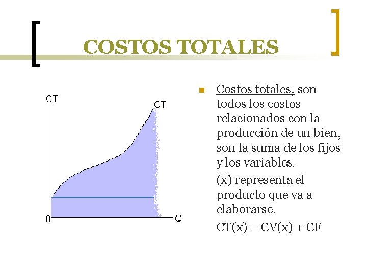 COSTOS TOTALES n Costos totales, son todos los costos relacionados con la producción de