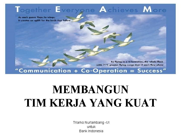 MEMBANGUN TIM KERJA YANG KUAT Triarko Nurlambang -UI untuk Bank Indonesia 