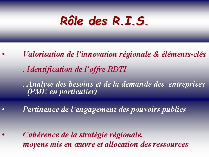 SOCIETE DE LA CONNAISSANCE Jean-Marie ROUSSEAU Rôle des R. I. S. PARIS - REPERES