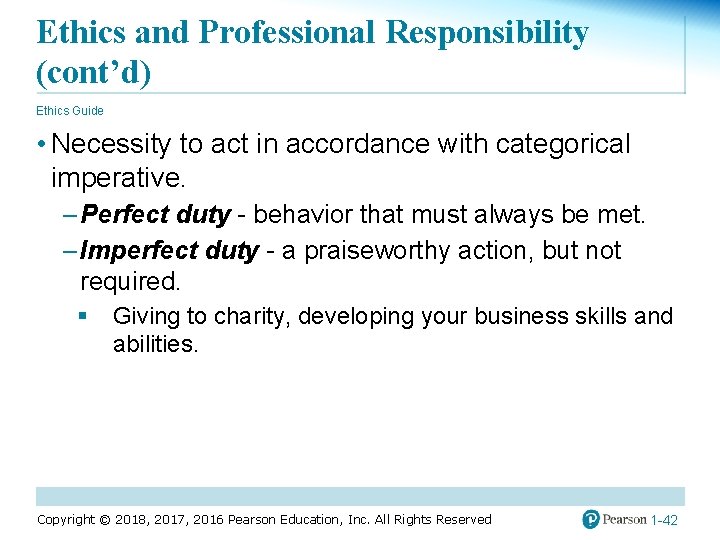 Ethics and Professional Responsibility (cont’d) Ethics Guide • Necessity to act in accordance with