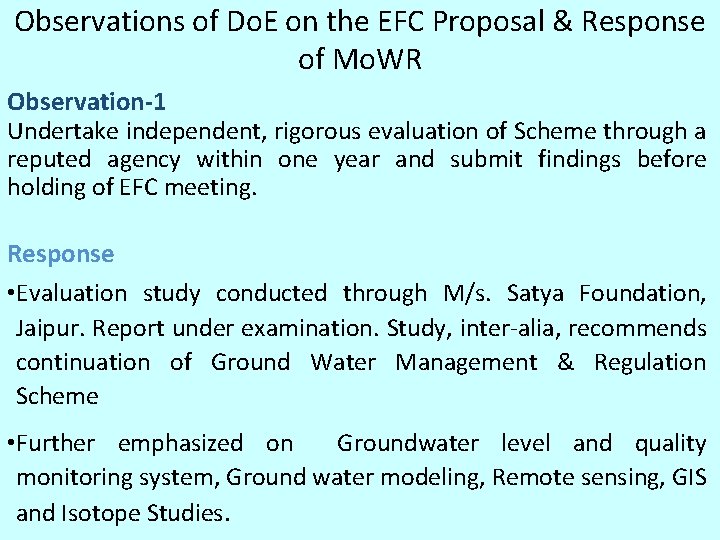 Observations of Do. E on the EFC Proposal & Response of Mo. WR Observation-1 Observations of Do. E on the EFC Proposal & Response of Mo. WR Observation-1