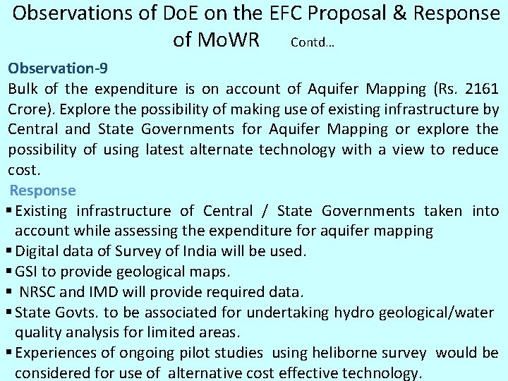 Observations of Do. E on the EFC Proposal & Response of Mo. WR Observations of Do. E on the EFC Proposal & Response of Mo. WR
