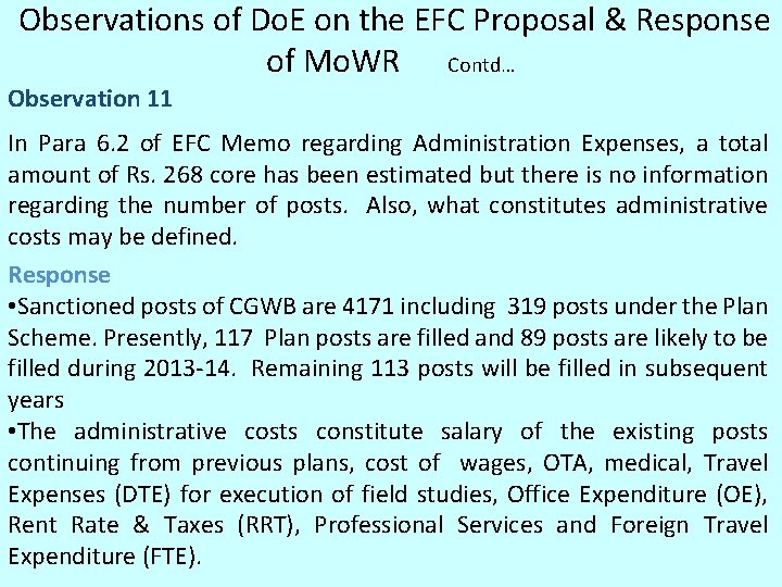 Observations of Do. E on the EFC Proposal & Response of Mo. WR Observations of Do. E on the EFC Proposal & Response of Mo. WR