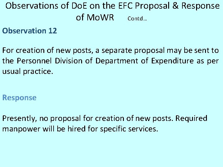 Observations of Do. E on the EFC Proposal & Response of Mo. WR Observations of Do. E on the EFC Proposal & Response of Mo. WR