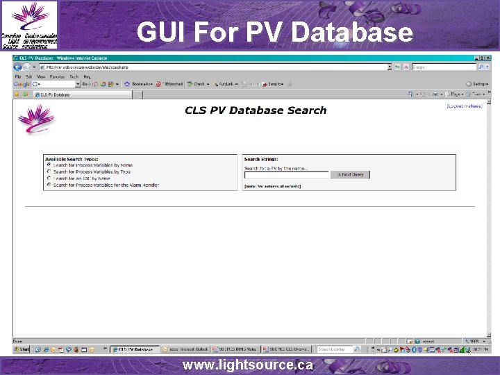 GUI For PV Database www. lightsource. ca 